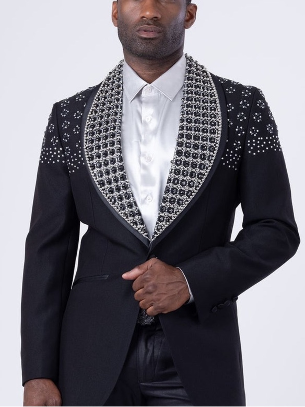 Embellished Black Shawl Collar Blazer